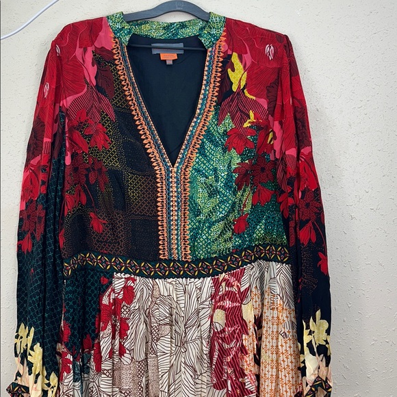 Boho Bhanuni by Jyoti Obsidian Mixed Print Boho Beaded V-Neck Maxi Dress Sz 20W - Picture 5 of 15